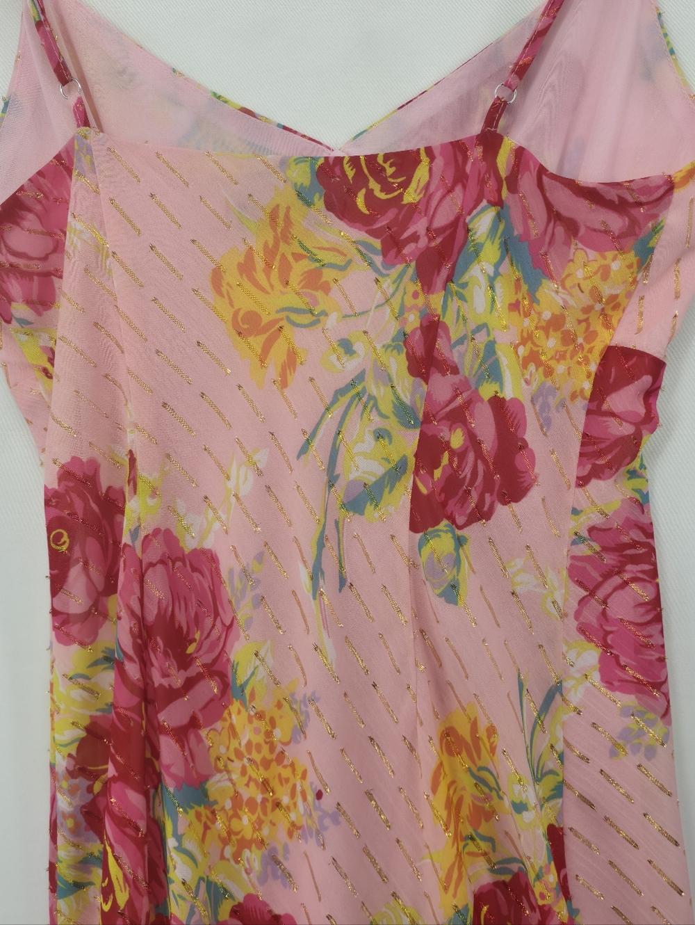 Betsey Johnson Pink Floral Maxi Dress M Sweetheart Sheer Layered Romantic - Picture 13 of 16